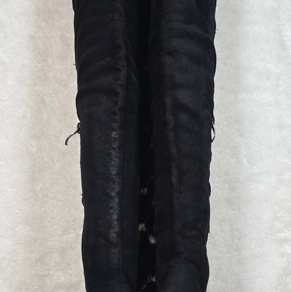 Italina Black Plush Suede Pom-Pom Over-Knee Boots Coquette Whimsigoth Sz.8 - Picture 12 of 16
